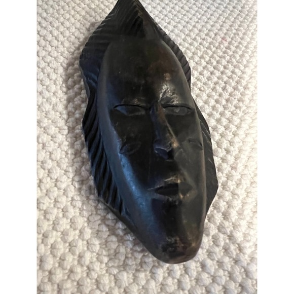 African Face Carved Wooden Mask 8” - Picture 3 of 9